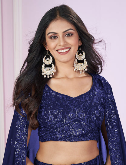 Blue Designer Ethnic Lehenga Choli with Zari Embroidery