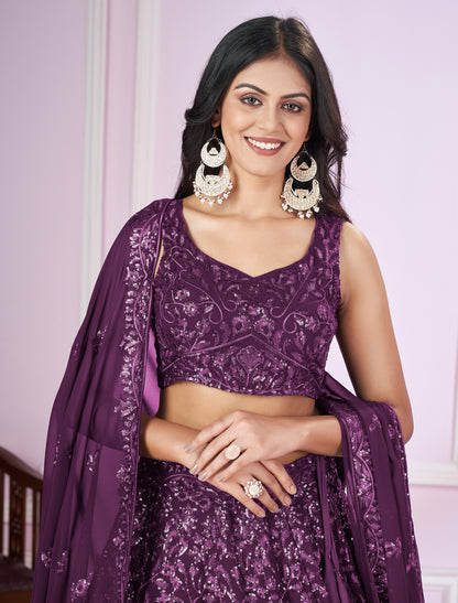 Purple Designer Ethnic Lehenga Choli with Zari Embroidery