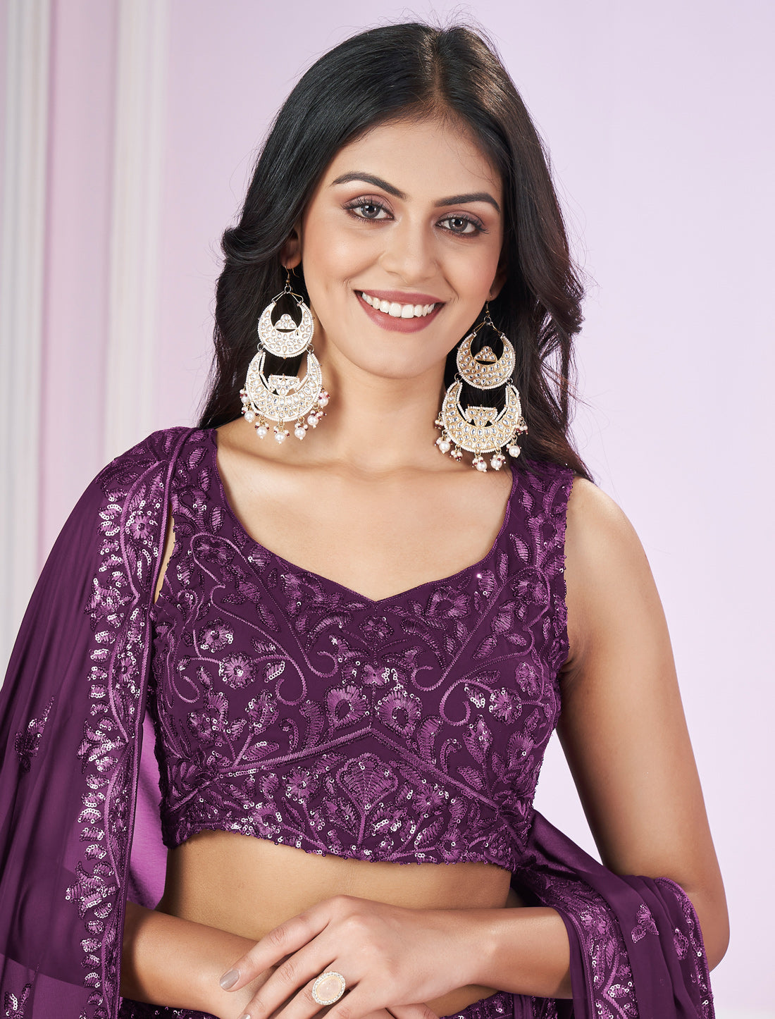 Purple Designer Ethnic Lehenga Choli with Zari Embroidery