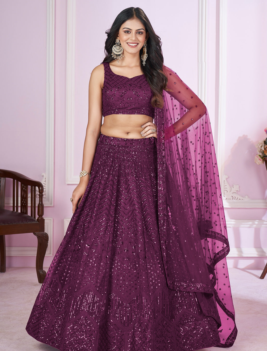 Purple Ethnic Designer Lehenga Choli with Zari Embroidery For Women