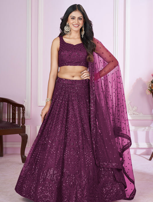 Purple Ethnic Designer Lehenga Choli with Zari Embroidery For Women