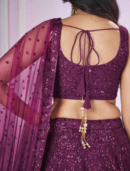Purple Ethnic Designer Lehenga Choli with Zari Embroidery For Women