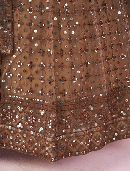 Brown Ethnic Designer Wedding Lehenga Choli Set with Zari Enbroidery