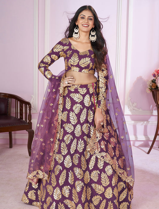 Purple Ethnic Designer Wedding Lehenga Choli with Zari Embroidery