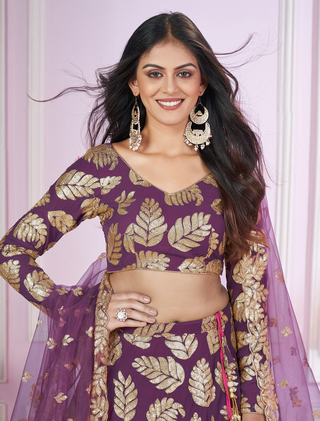 Purple Ethnic Designer Wedding Lehenga Choli with Zari Embroidery