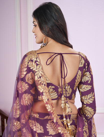 Purple Ethnic Designer Wedding Lehenga Choli with Zari Embroidery