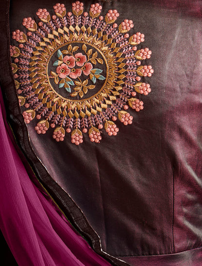 Heliotrope Triva Silk Ethnic Gown Embellished With Heavy Embroidery for Women