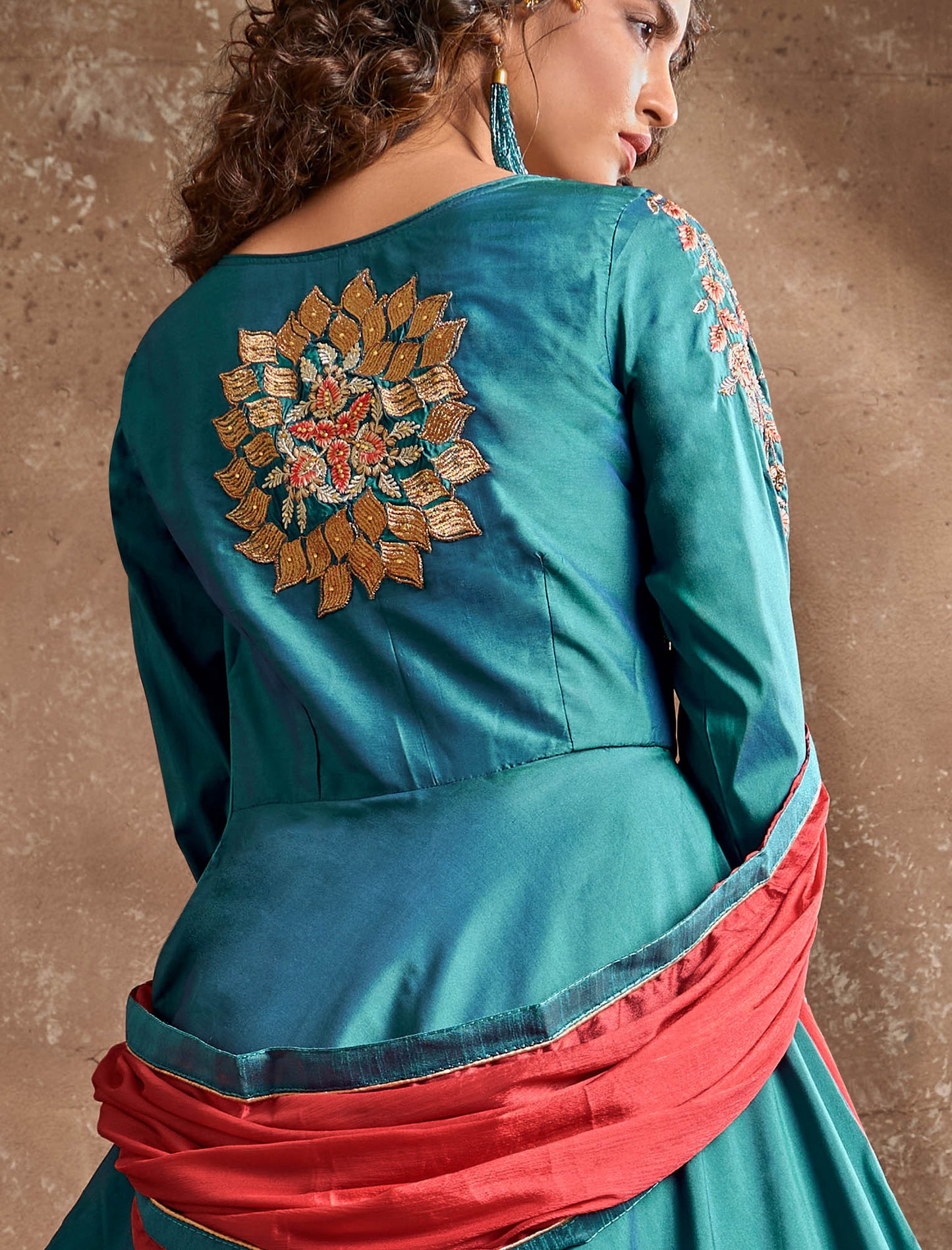 Triva Silk Top with Heavy Embroidery and Chiinon Lace Dupatta Kurti Set For Women