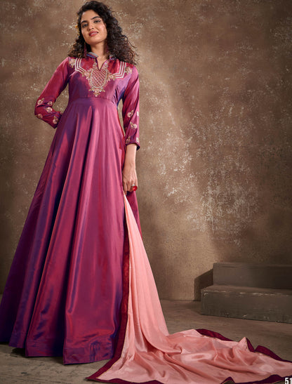 Triva Silk Top with Heavy Embroidery and Chiinon Lace Dupatta Kurti Set For Women
