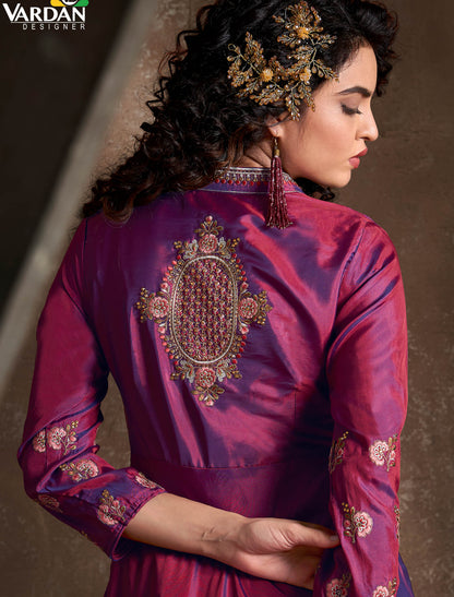 Triva Silk Top with Heavy Embroidery and Chiinon Lace Dupatta Kurti Set For Women