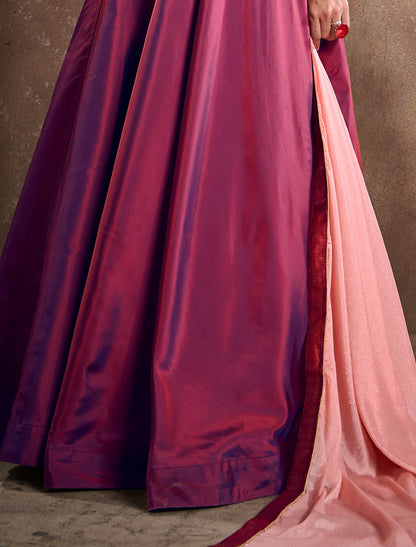 Triva Silk Top with Heavy Embroidery and Chiinon Lace Dupatta Kurti Set For Women