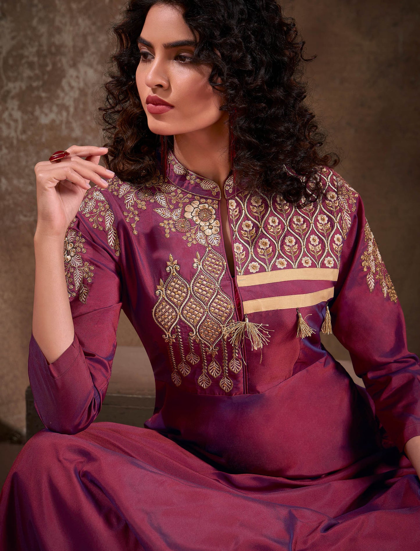 Triva Silk Top with Heavy Embroidery and Chiinon Lace Dupatta Kurti Set For Women