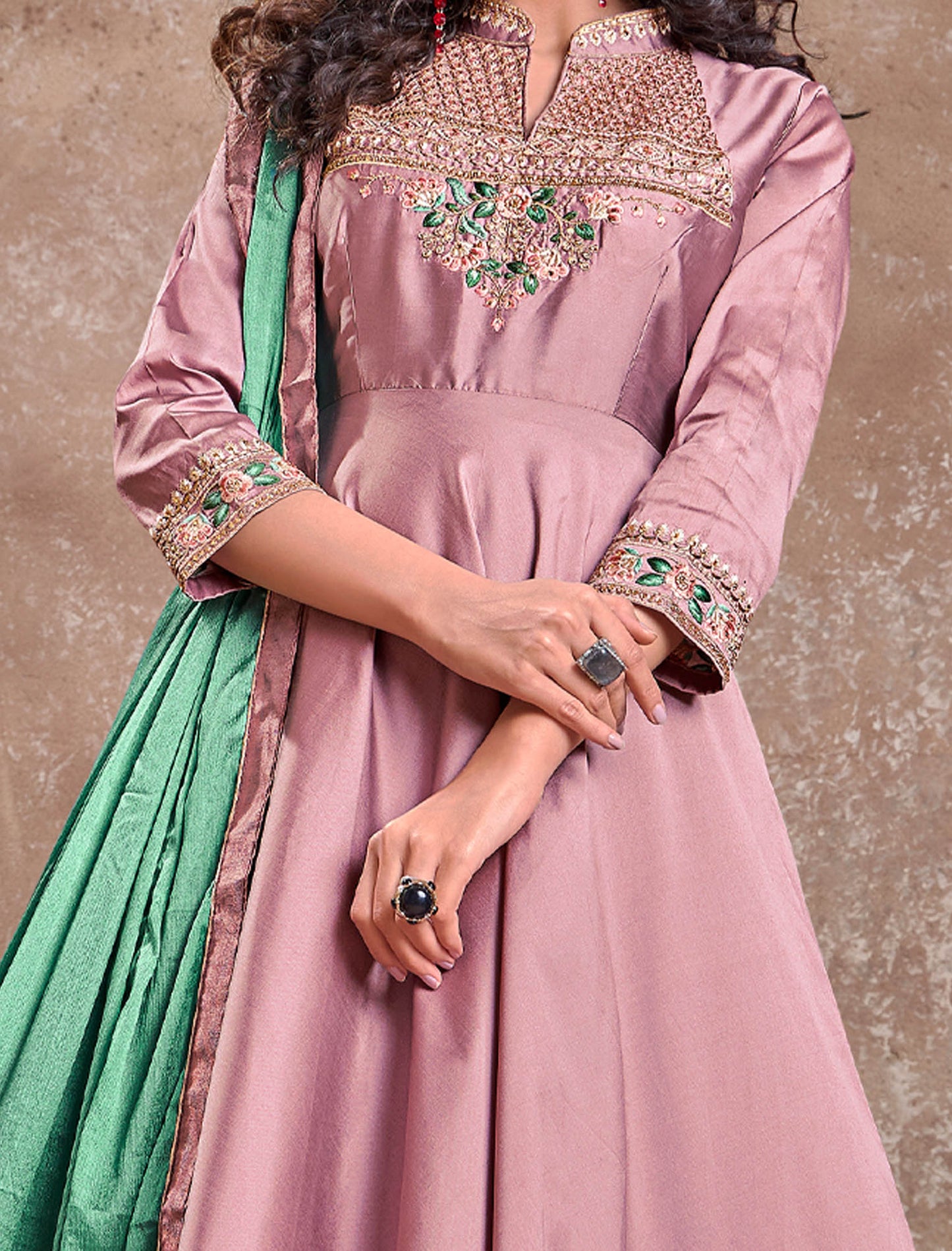 Triva Silk Top with Heavy Embroidery and Chiinon Lace Dupatta Kurti Set For Women