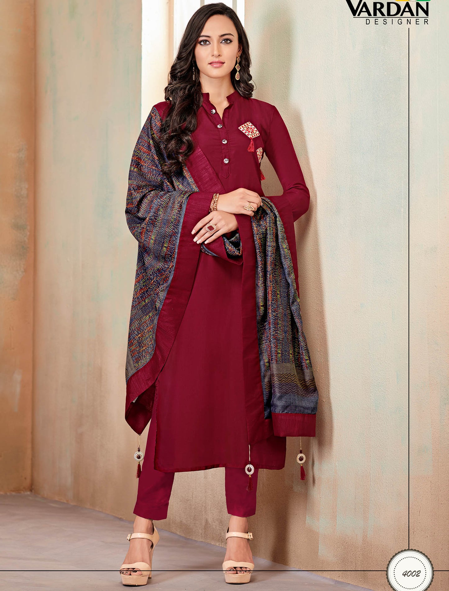 Red Heavy Jam Cotton With Designer Jamswork Long Stiched Suit For Women