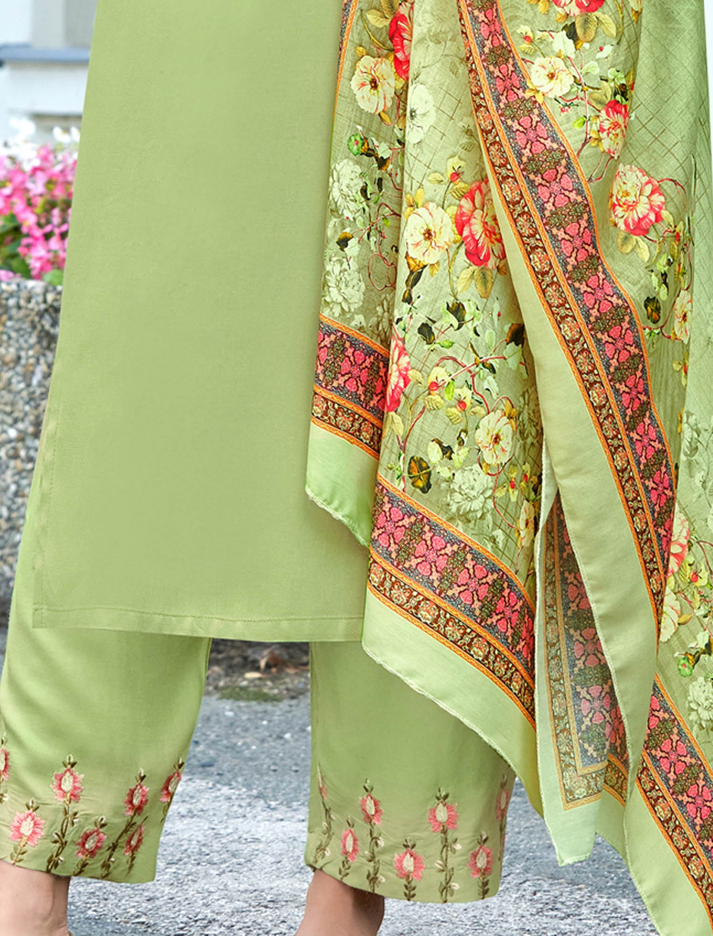 Pista Green Heavy Rayon Kurti with Bottom and Dupatta Kurti Set For Women