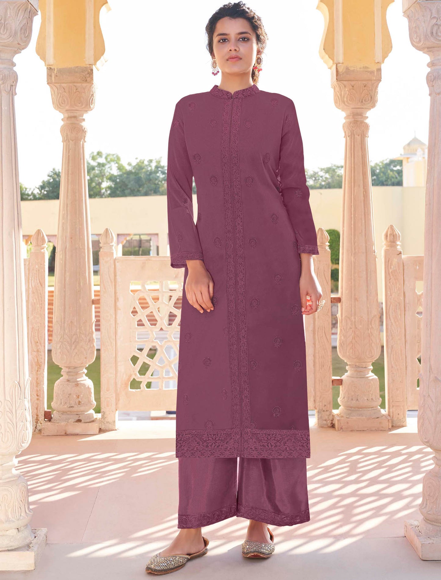 Purple Heavy Fox Georgette Kurti with Pant Kurti Set For Women