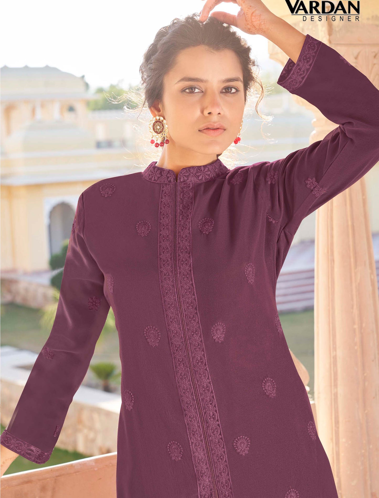 Purple Heavy Fox Georgette Kurti with Pant Kurti Set For Women