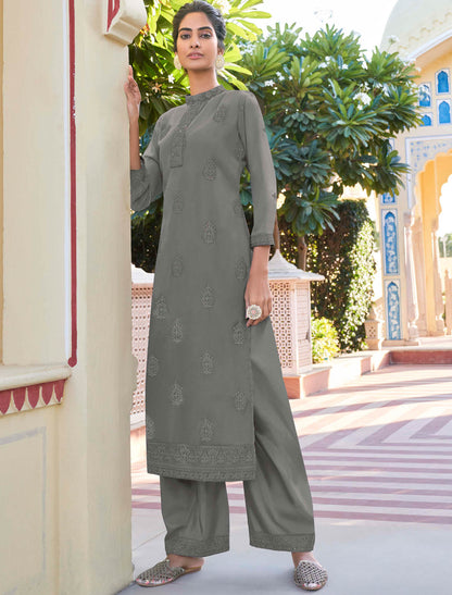 Grey Heavy Fox Georgette Kurti with Pant Kurti Set For Women
