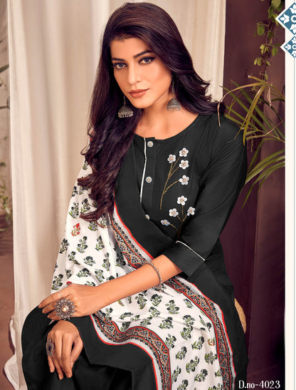 Dark Grey Heavy Jam Cotton Top with Bottom and Dupatta Kurti Set For Women