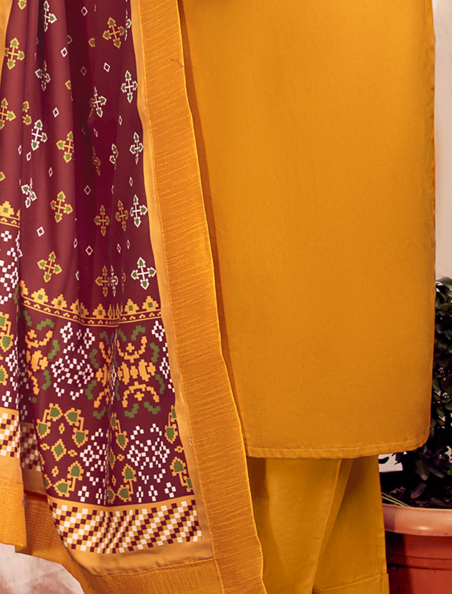 Mustard Yellow Heavy Jam Cotton Top with Bottom and Dupatta Kurti Set For Women