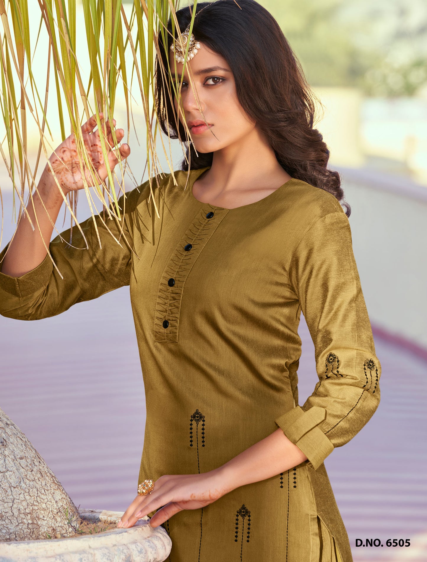 Mustard Yellow Roman Silk Kurti with Pant and Inner Stitched Kurti Set For Women