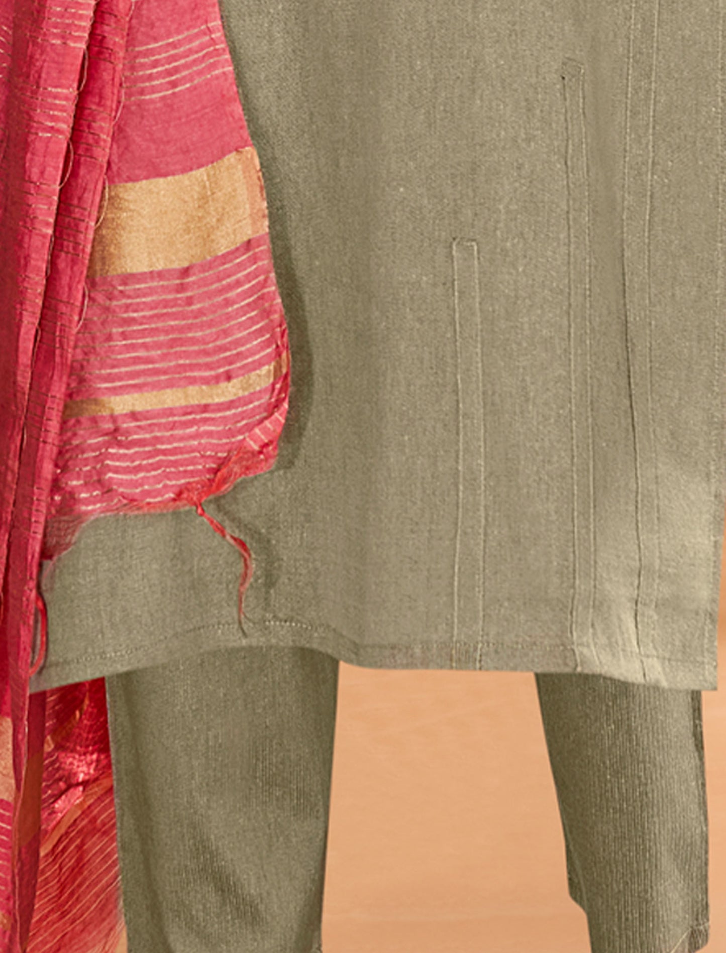 Khaki Masert Cotton Top Lining Cotton Pant and Banarasi Viscose Dupatta For Women