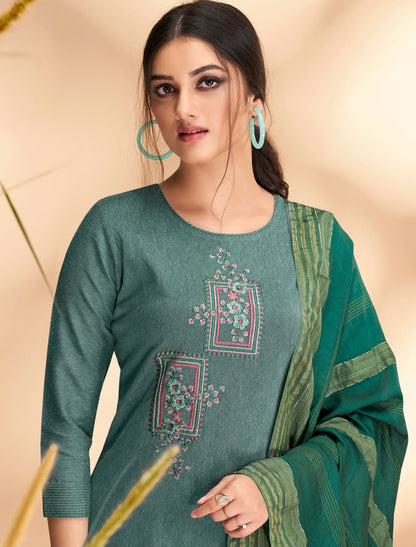 Grey Masert Cotton Top Lining Cotton Pant and Banarasi Viscose Dupatta For Women