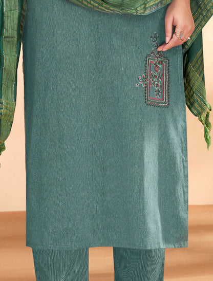 Grey Masert Cotton Top Lining Cotton Pant and Banarasi Viscose Dupatta For Women