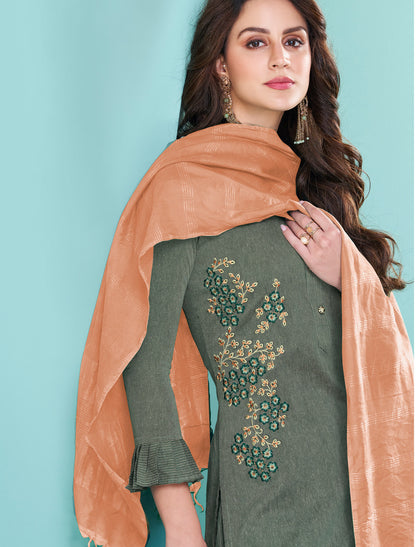 Grey Masert Cotton Top Lining Cotton Pant and Banarasi Viscose Dupatta For Women