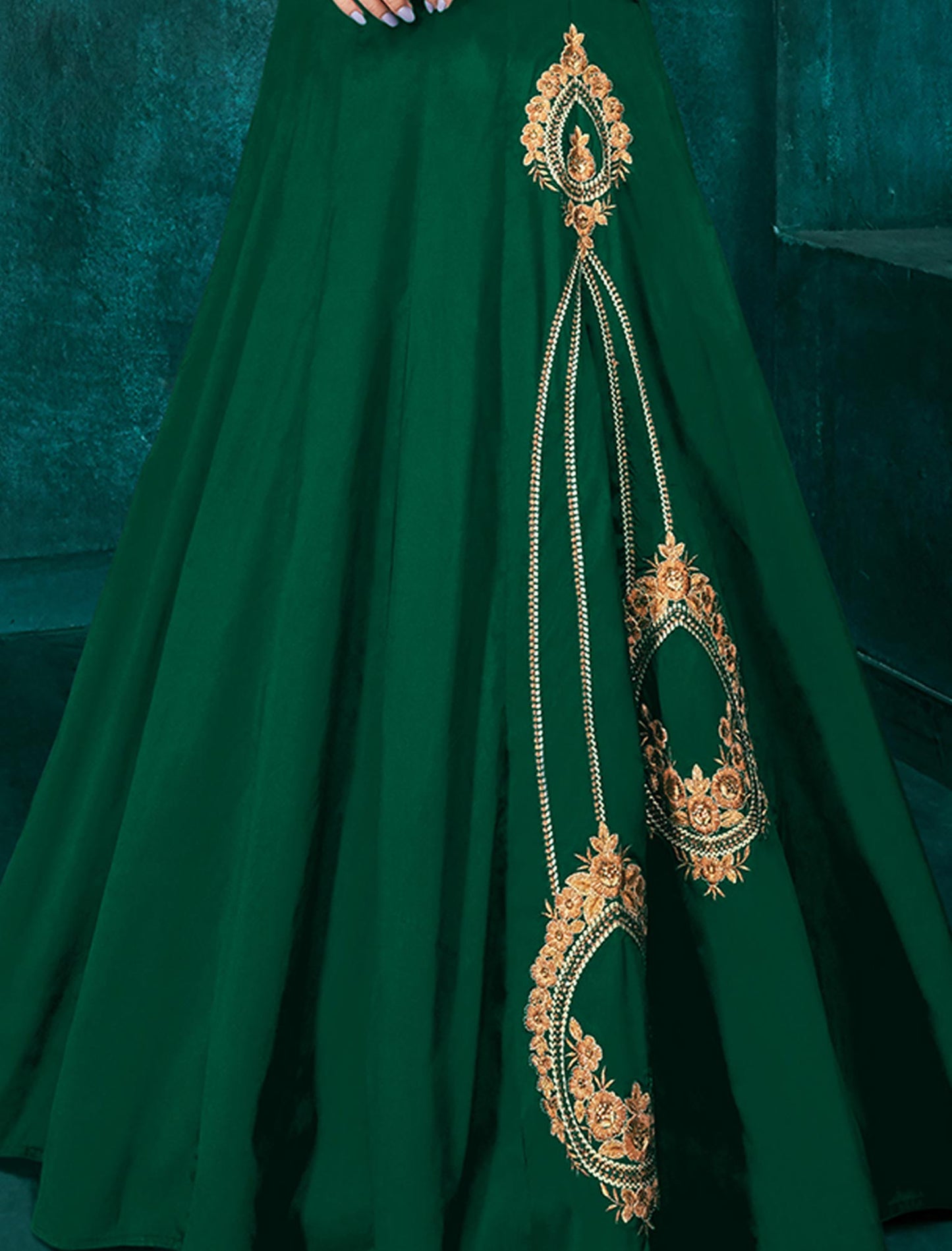 Green Triva Silk Embellished With Heavy Embroidery Ethnic Gown For Women