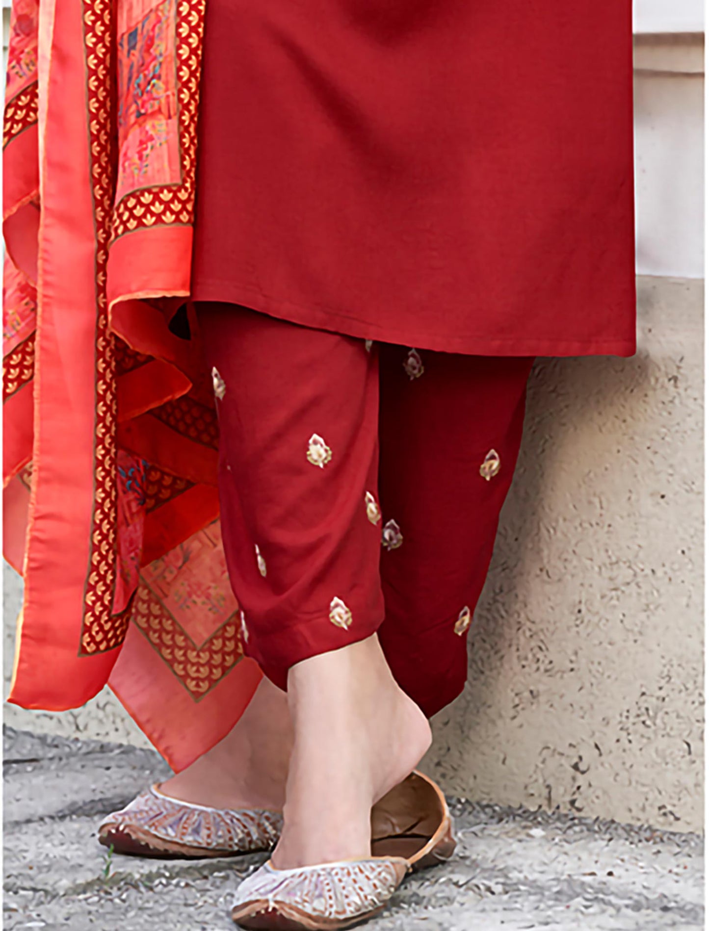 Maroon Heavy Rayon Kurti with Matching Bottom and Dupatta For Women