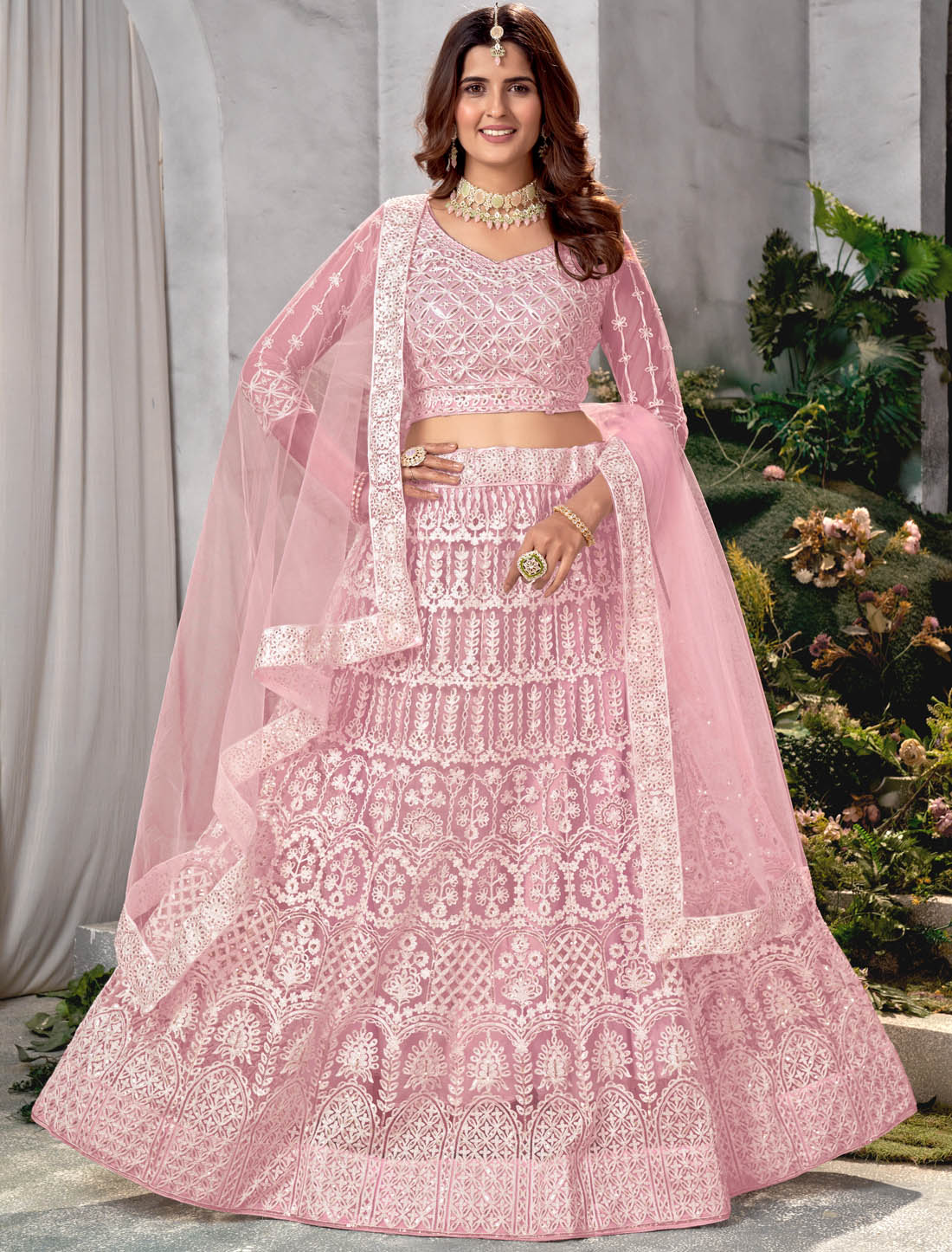 Wear Beautifull Net Fabric Free Size Ethnic Lehenga Choli With Dupatta