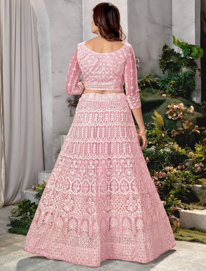 Wear Beautifull Net Fabric Free Size Ethnic Lehenga Choli With Dupatta