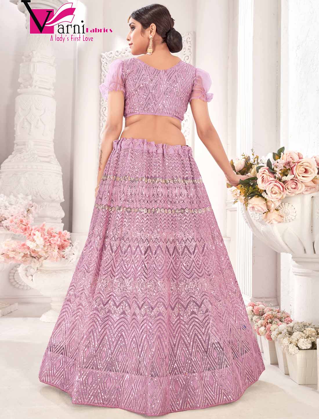Ethnic Light Purple Net With Embroidered Traditional Lehenga Choli