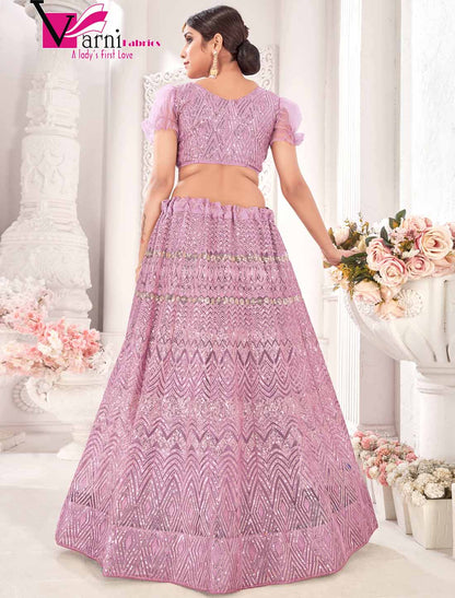 Ethnic Light Purple Net With Embroidered Traditional Lehenga Choli