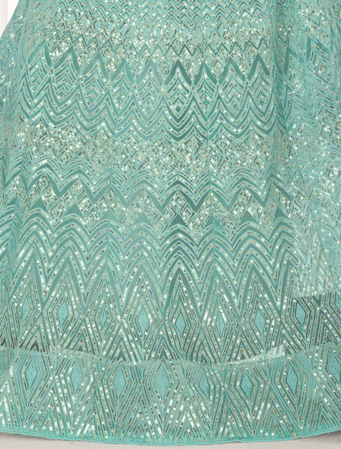 Traditional Sea Green Net With Embroidered Ethnic Lehenga Choli
