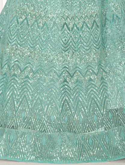 Traditional Sea Green Net With Embroidered Ethnic Lehenga Choli