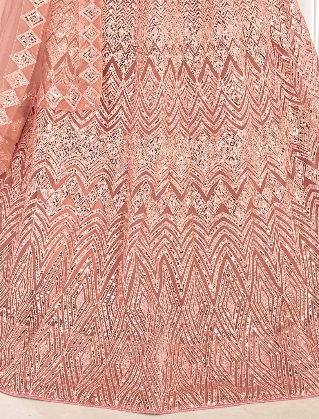 Peach Traditional Net With Ethnic Embroidered Lehenga Choli