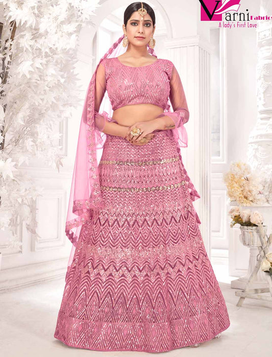 Pink Ethnic Net With Embroidered Traditional Lehenga Choli
