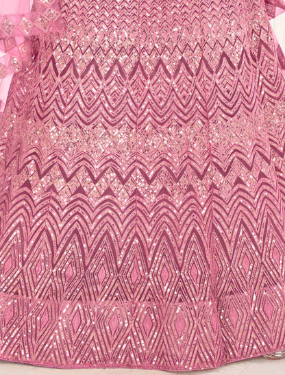 Pink Ethnic Net With Embroidered Traditional Lehenga Choli