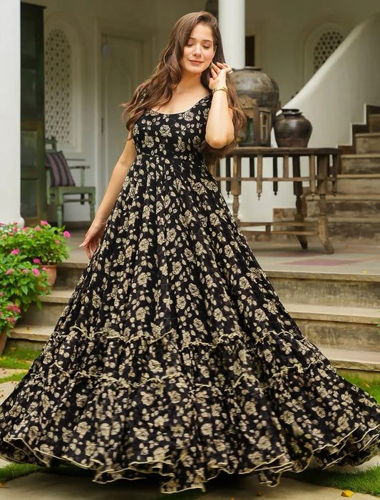 Black Heavy Georgette Anarkali Party Wear Gown