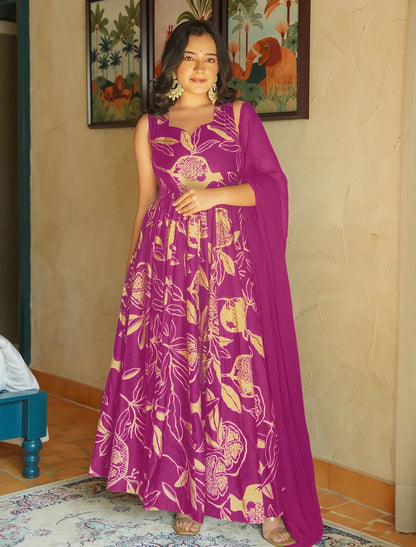 Wine Heavy Rayon Anarkali Party Wear Gown