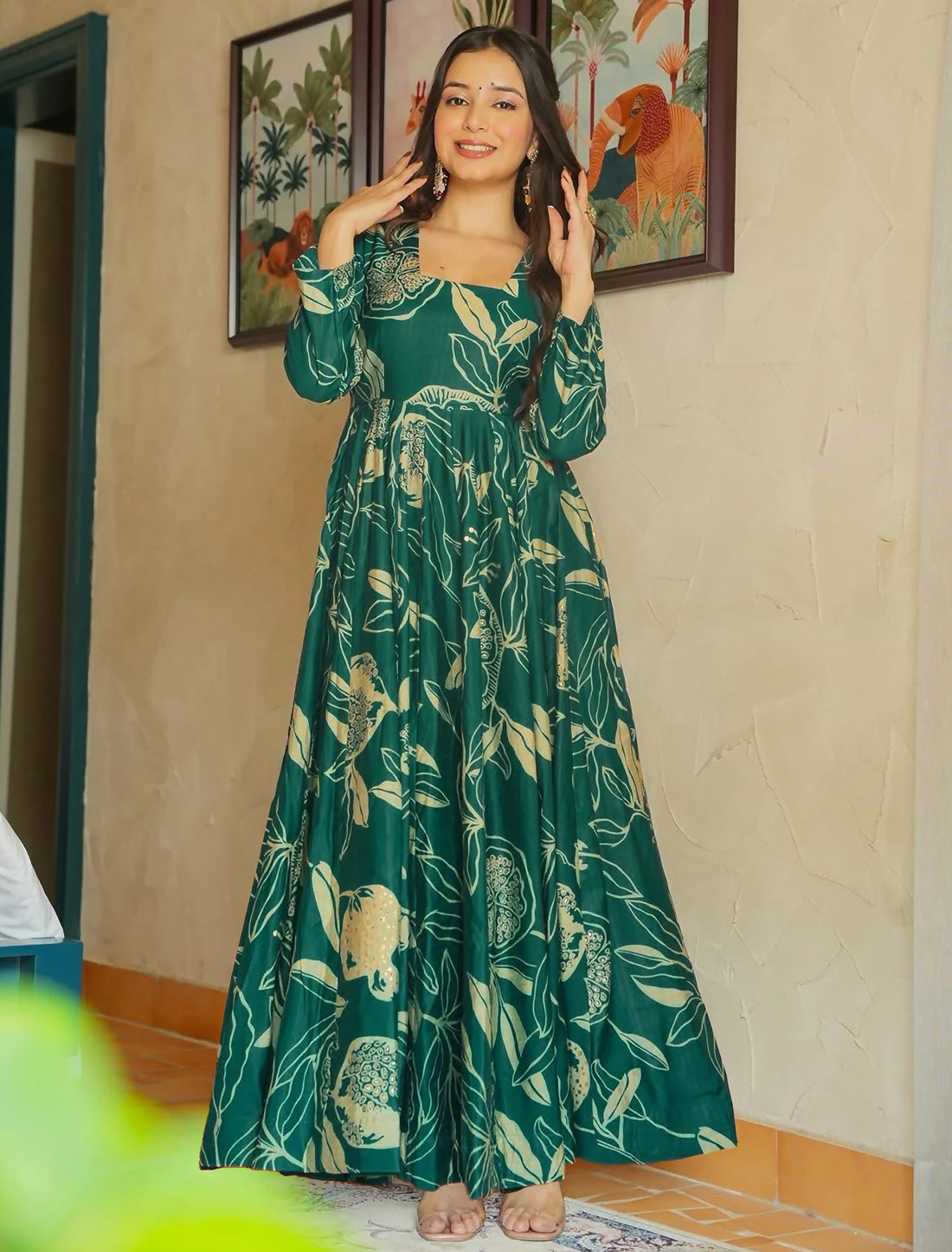 Green Heavy Rayon Anarkali Party Wear Gown