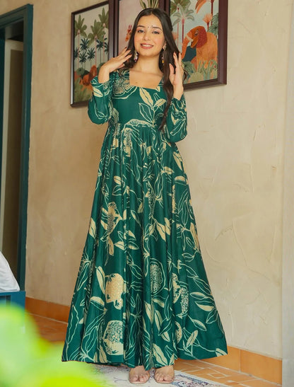 Green Heavy Rayon Anarkali Party Wear Gown