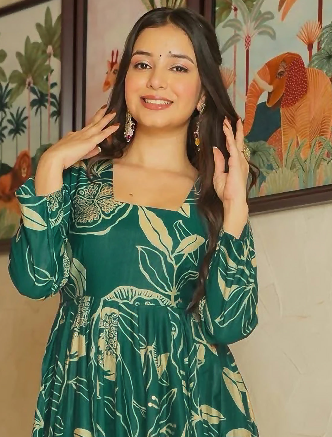 Green Heavy Rayon Anarkali Party Wear Gown