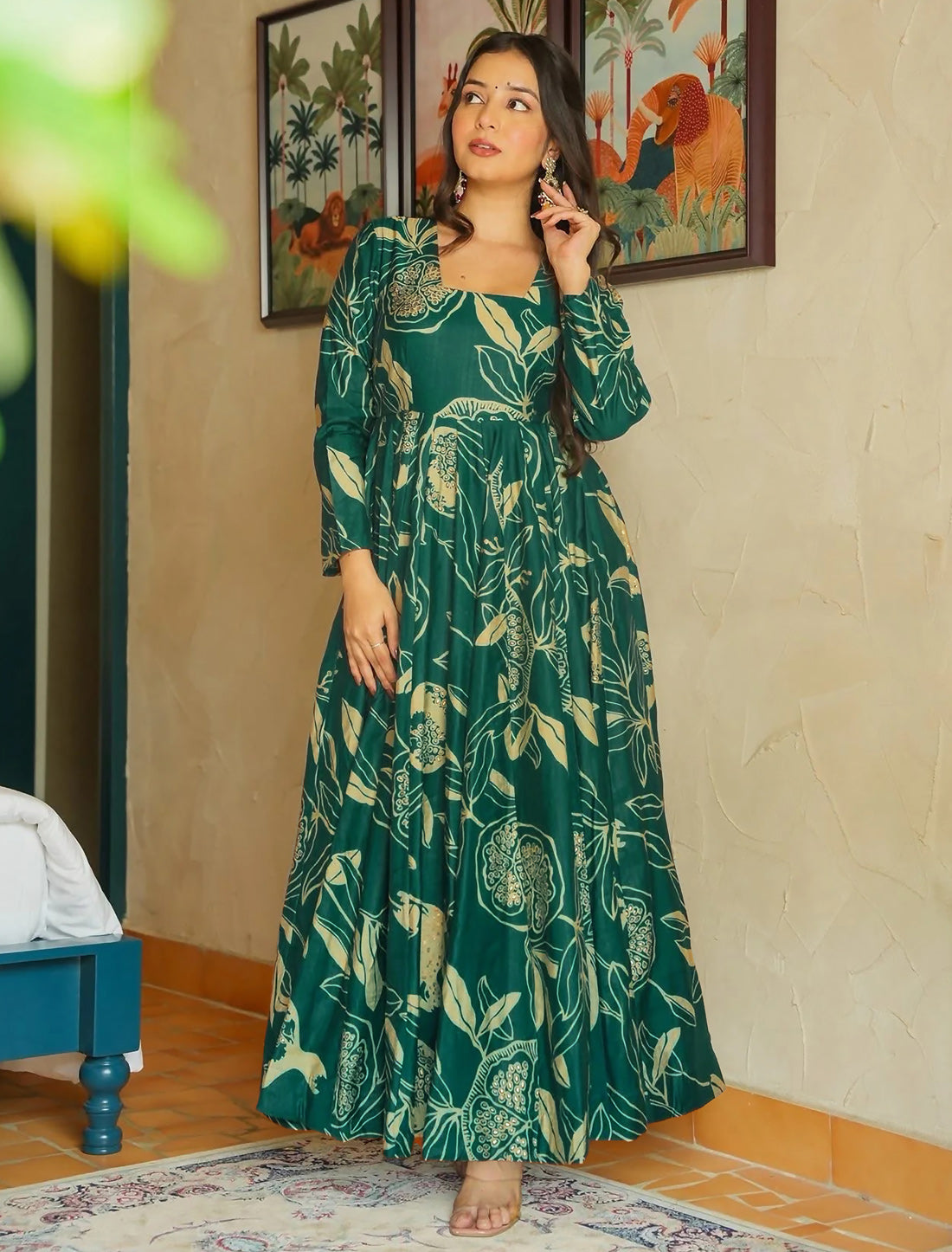 Green Heavy Rayon Anarkali Party Wear Gown