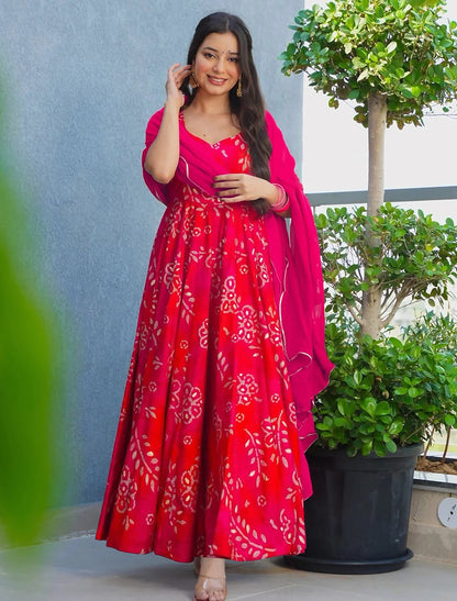 Red Heavy Rayon Anarkali Digital Printed Party Wear Gown
