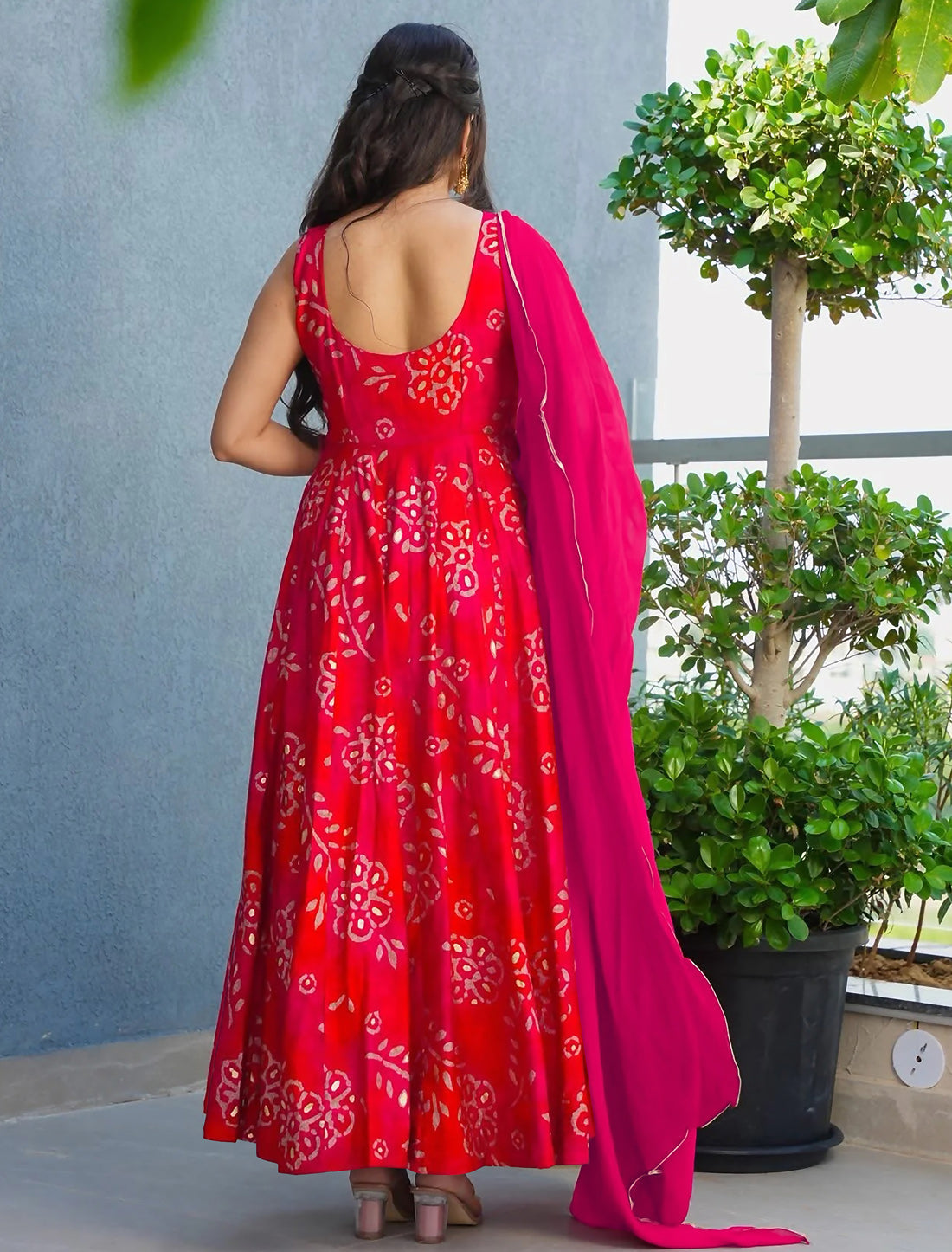 Red Heavy Rayon Anarkali Digital Printed Party Wear Gown