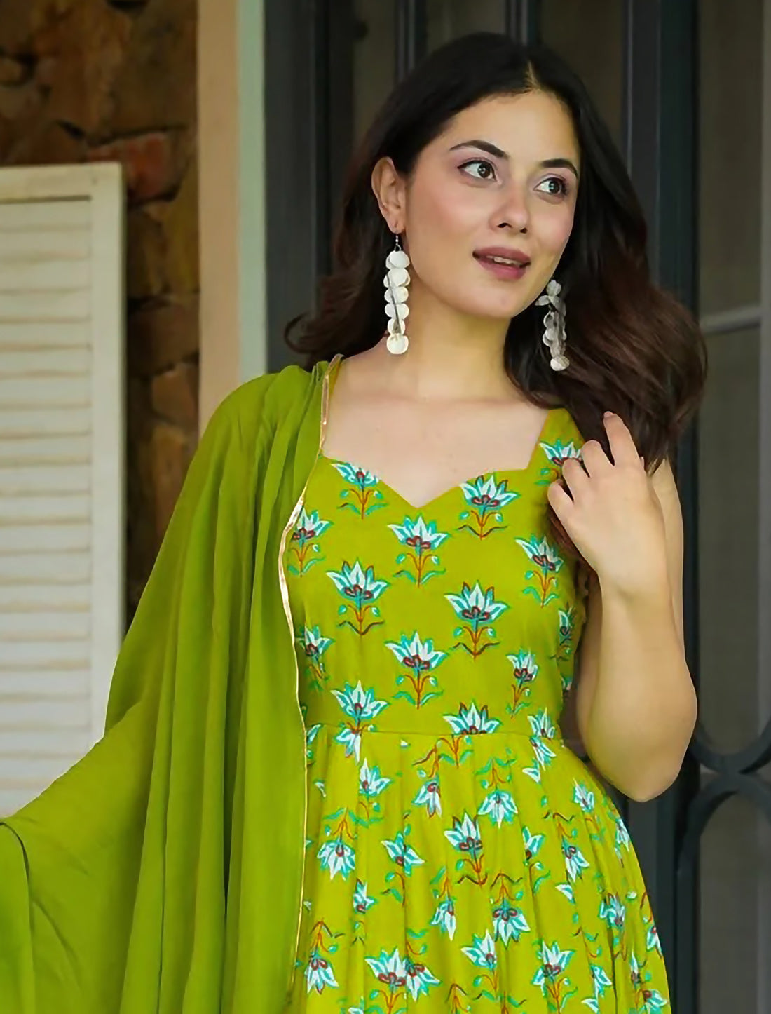 Green Heavy Rayon Anarkali With Digital Printed Party Wear Gown