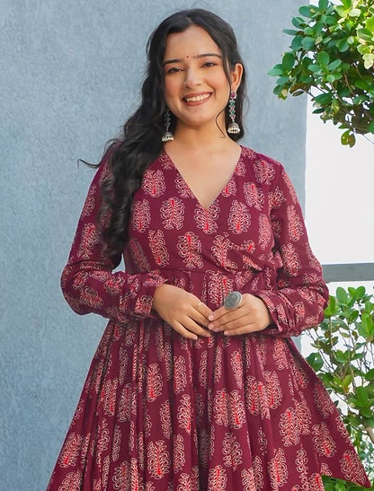 Wine Rayon Heavy Digital Print Kurta Set With Palazzo